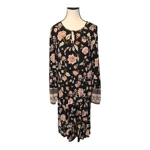 Old Navy Midi Dress Womens Size XL Tall Black Floral Print Dark Cottagecore Boho